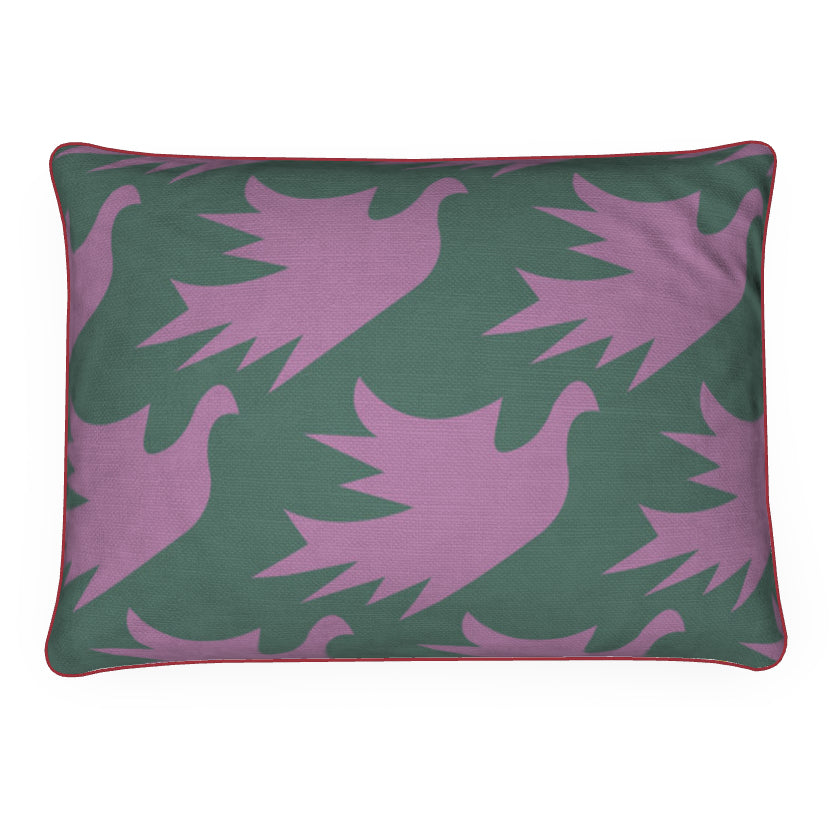 Tropical bird design cushion - watermelon tones