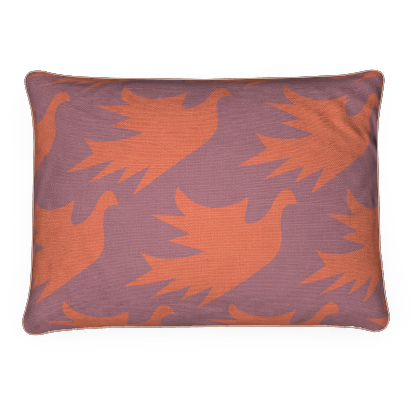 Tropical bird design cushion - Vermilion & French Mauve
